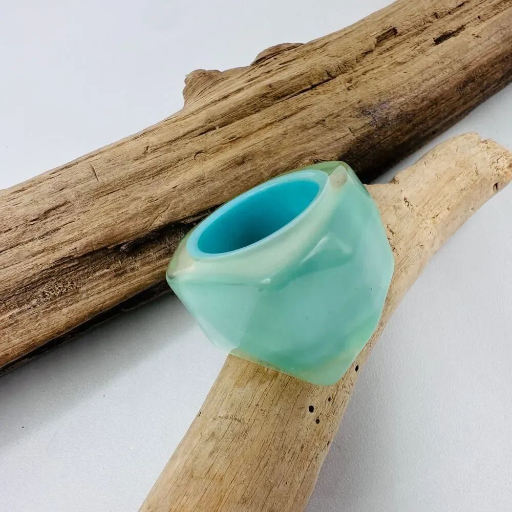 Sea-Blue Resin Statement Ring - Picture 4 of 4